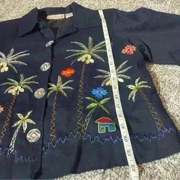 New Direction Jacket Womens Size L Black Embroidered & Beaded- Island Theme - Picture 7 of 9